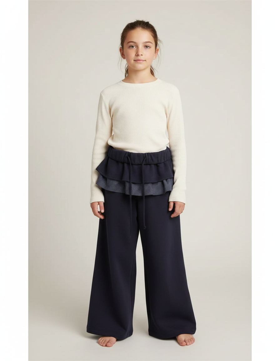 Pantalon Japonais Ample Bleu Marine Épais Enfant - Molleton