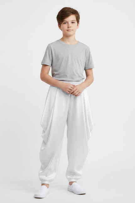 Pantalon Japonais Blanc Satiné Ample Garçon Danse