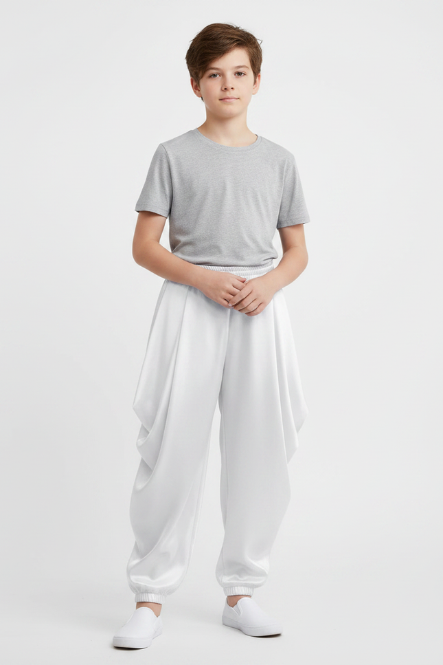 Pantalon Japonais Blanc Satiné Ample Garçon Danse