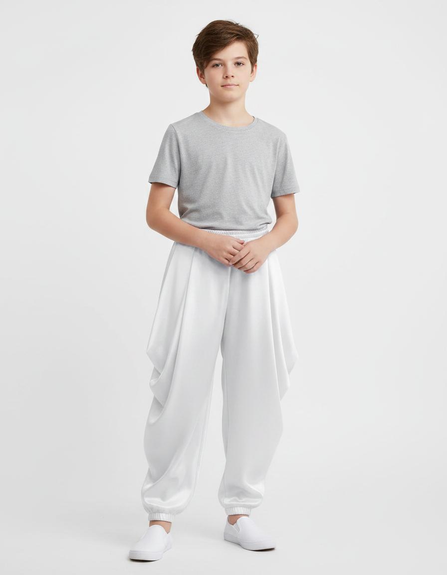 Pantalon Japonais Blanc Satiné Ample Garçon Danse