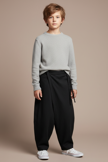 Pantalon Japonais Noir Ample Coton Fluide Moderne