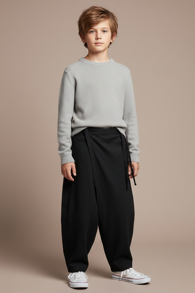 Pantalon Japonais Noir Ample Coton Fluide Moderne