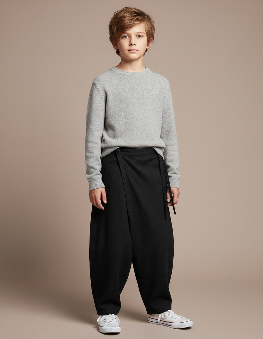 Pantalon Japonais Noir Ample Coton Fluide Moderne