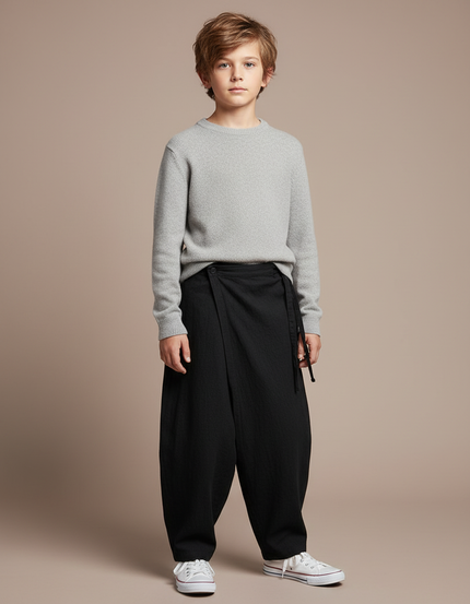 Pantalon Japonais Noir Ample Coton Fluide Moderne