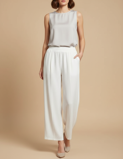 Pantalon Japonais Blanc Fluide Plissé Ample Décontracté - Polyester