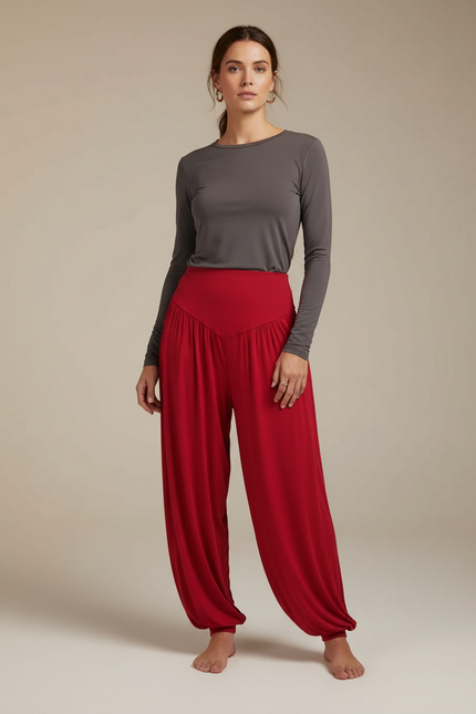 Pantalon Japonais Sarouel Rouge Fluide Ample Femme - Viscose