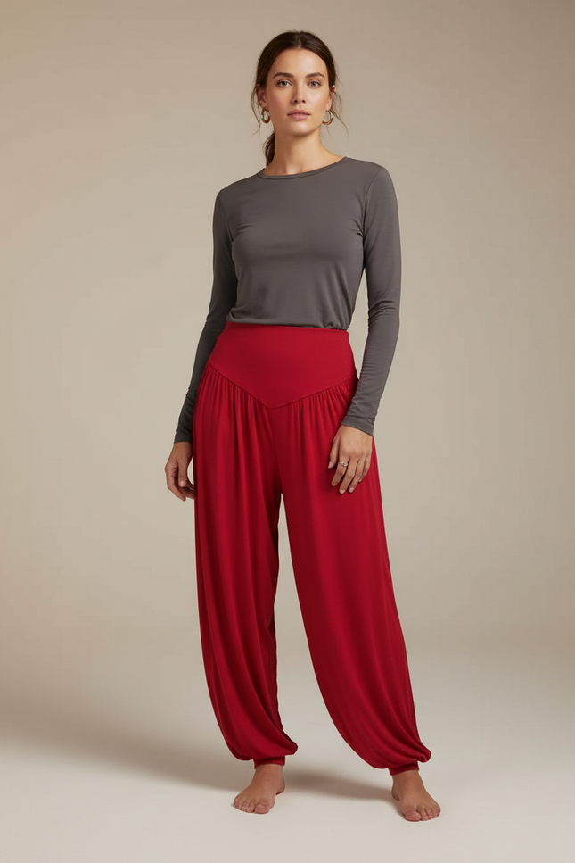 Pantalon Japonais Sarouel Rouge Fluide Ample Femme - Viscose