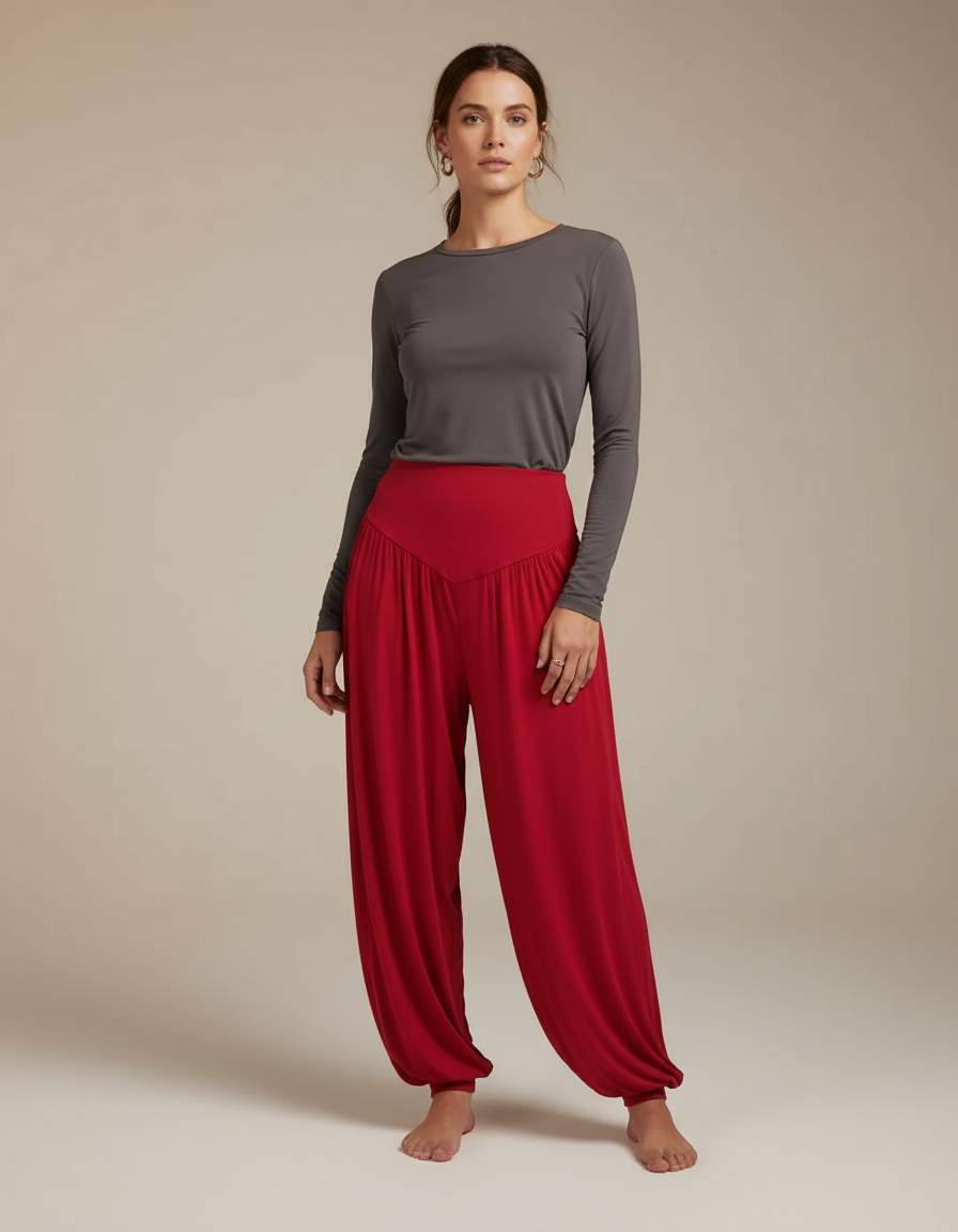 Pantalon Japonais Sarouel Rouge Fluide Ample Femme - Viscose