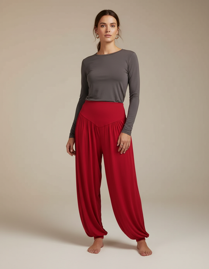 Pantalon Japonais Sarouel Rouge Fluide Ample Femme - Viscose