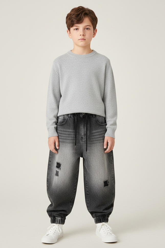 Pantalon Japonais Dégradé Noir Ample Déchiré Enfant - Jean