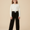 Pantalon Japonais Noir Côtelé Ample Fille Décontracté - Cordé