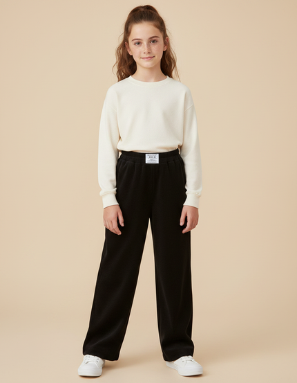 Pantalon Japonais Noir Côtelé Ample Fille Décontracté - Cordé