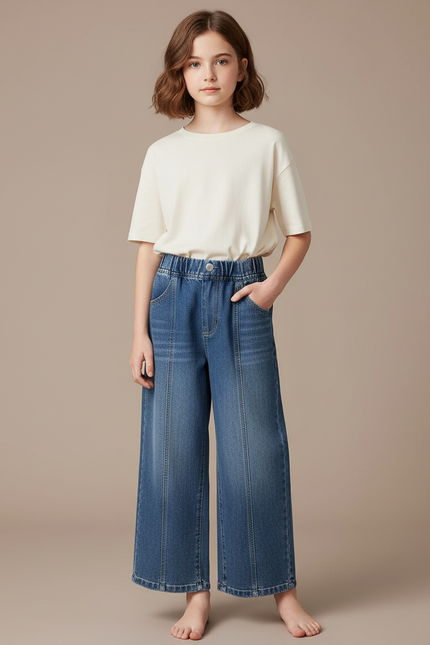 Pantalon Japonais Denim Ample Bleu Fille Décontracté - Jean