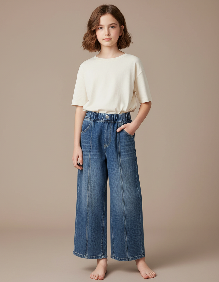 Pantalon Japonais Denim Ample Bleu Fille Décontracté - Jean