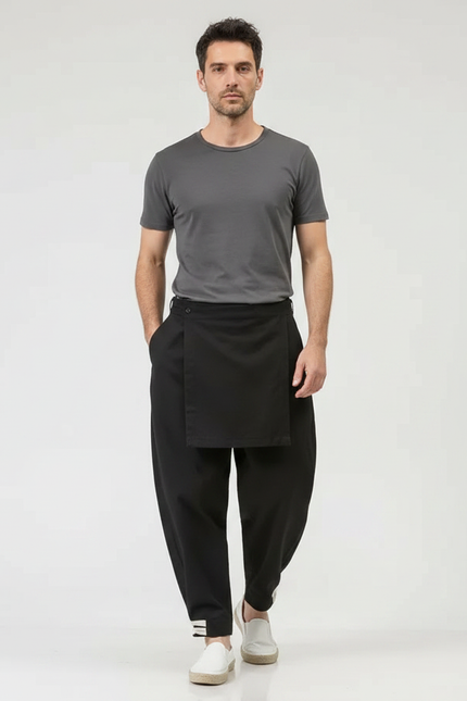 Pantalon Japonais Noir Ample Drapé Décontracté Homme - Polyester