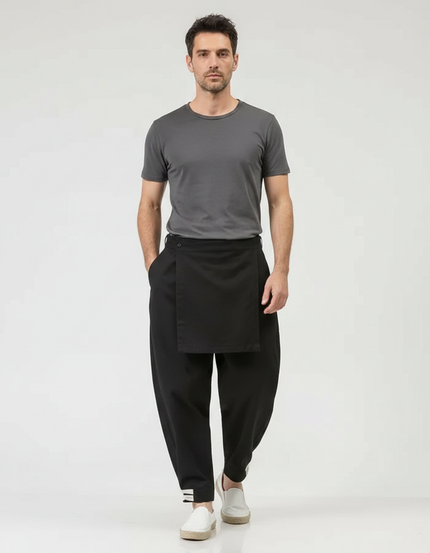 Pantalon Japonais Noir Ample Drapé Décontracté Homme - Polyester