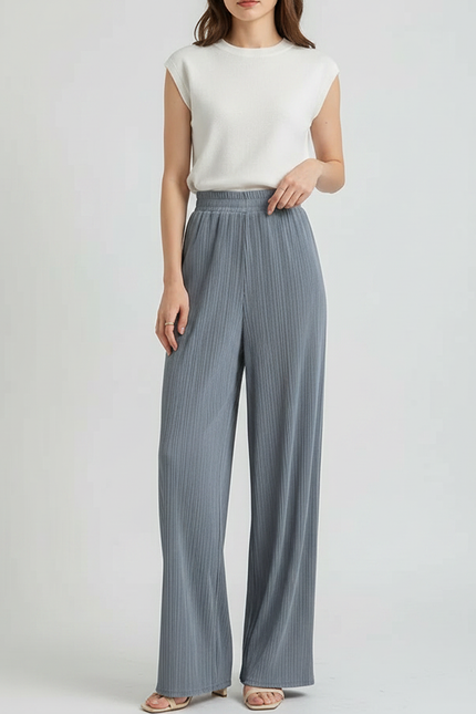 Pantalon Japonais Gris Plissé Fluide Ample Décontracté - Maille