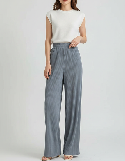 Pantalon Japonais Gris Plissé Fluide Ample Décontracté - Maille