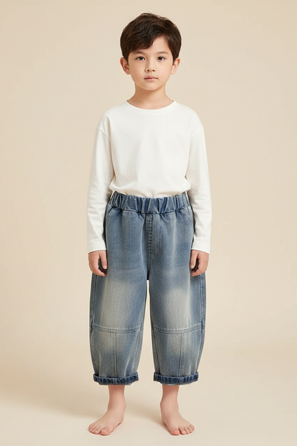 Pantalon Japonais Denim Bleu Ample Garçon Décontracté - Jean