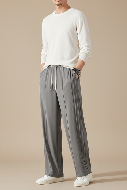 Pantalon Japonais Gris Droit Fluide Plissé Minimaliste - Polyester