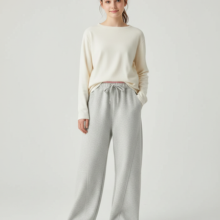 Pantalon Japonais Gris Ample Molleton Décontracté Fille