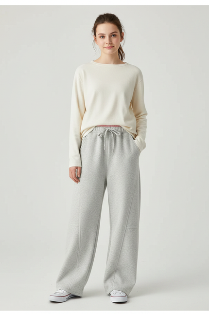 Pantalon Japonais Gris Ample Molleton Décontracté Fille