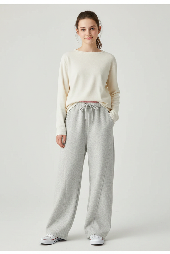 Pantalon Japonais Gris Ample Molleton Décontracté Fille
