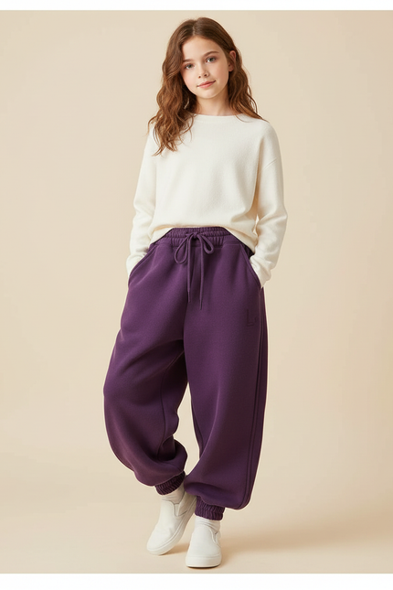 Pantalon Japonais Violet Ample Polaire Enfant - Molleton