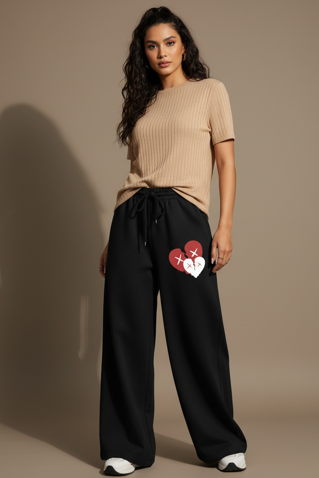 Pantalon Japonais Noir Large Coeurs Cassés Molleton