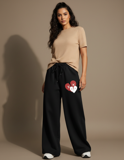 Pantalon Japonais Noir Large Coeurs Cassés Molleton