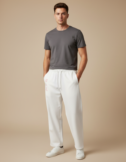 Pantalon Japonais Blanc Ample Coton Sakura Décontracté - Molleton