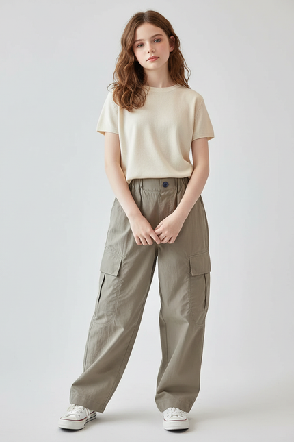 Pantalon Japonais Cargo Kaki Ample Décontracté Enfant - Polyester