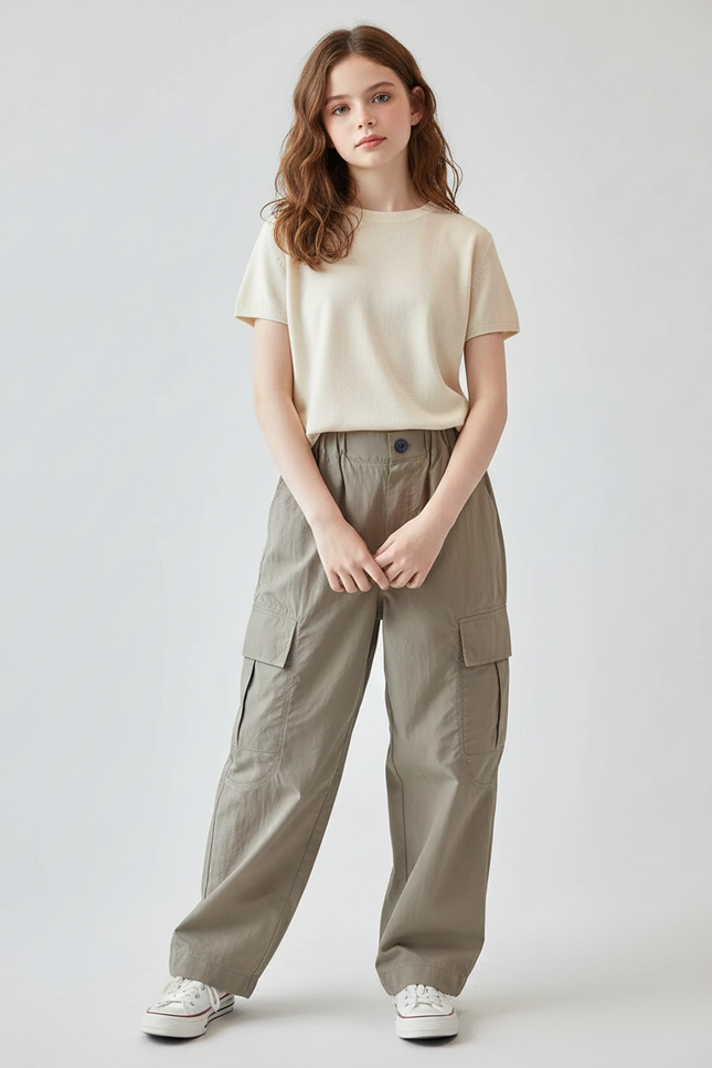 Pantalon Japonais Cargo Kaki Ample Décontracté Enfant - Polyester