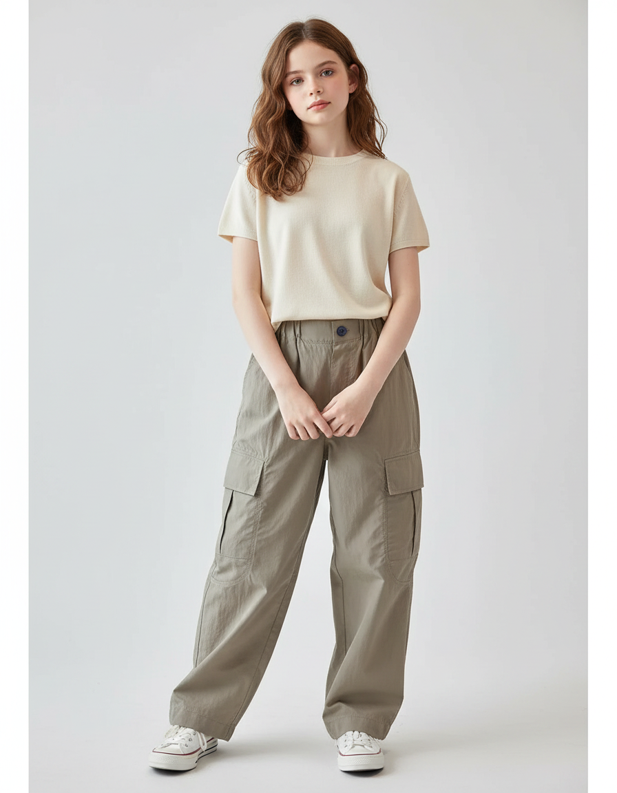 Pantalon Japonais Cargo Kaki Ample Décontracté Enfant - Polyester