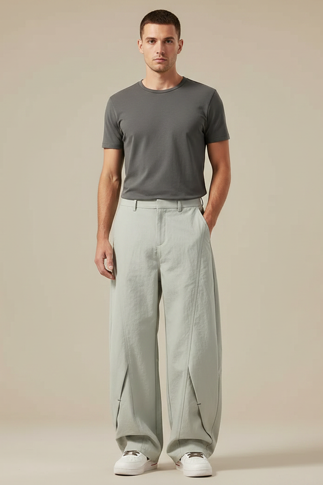 Pantalon Japonais Large Fluide Gris Ample Décontracté - Lin