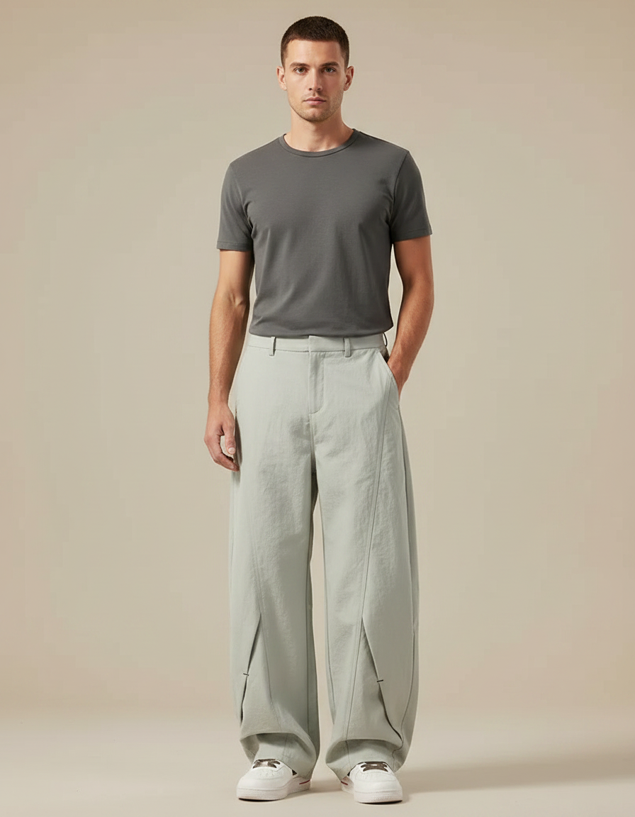 Pantalon Japonais Large Fluide Gris Ample Décontracté - Lin