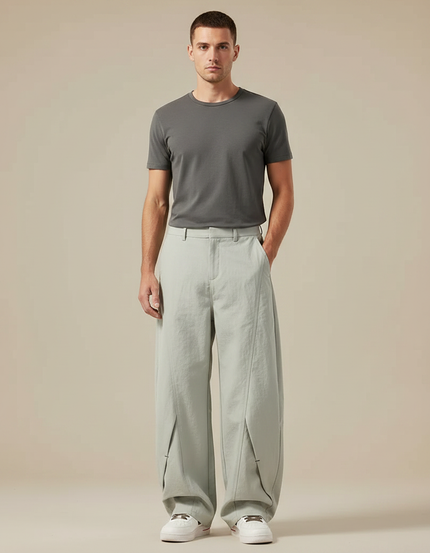 Pantalon Japonais Large Fluide Gris Ample Décontracté - Lin
