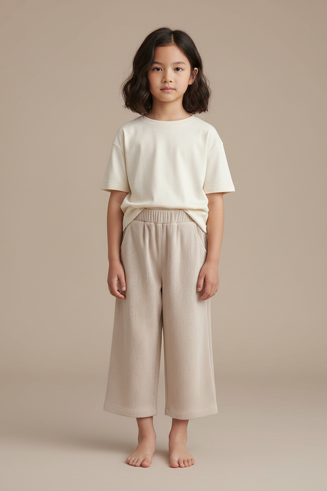 Pantalon Japonais Beige Côtelé Ample Confortable Enfant - Cordé
