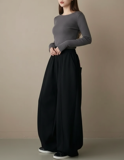 Pantalon Japonais Noir Ample Fluide Décontracté - Molleton