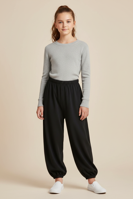 Pantalon Japonais Noir Ample Enfant Décontracté - Molleton