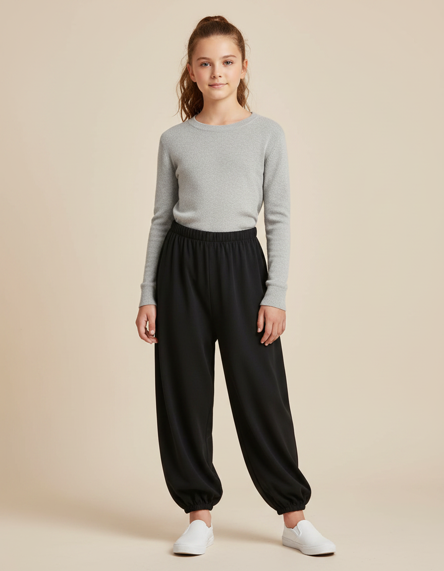 Pantalon Japonais Noir Ample Enfant Décontracté - Molleton