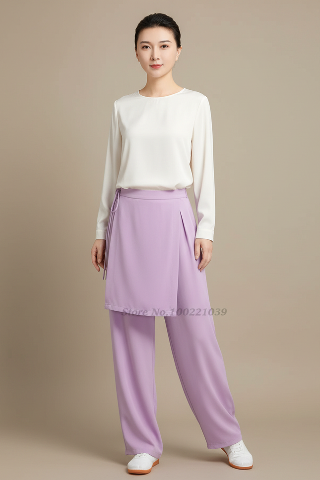 Pantalon Japonais Lavande Ample Fluide Décontracté Élégant - Violet Polyester