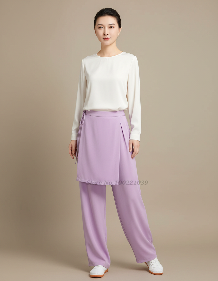 Pantalon Japonais Lavande Ample Fluide Décontracté Élégant - Violet Polyester