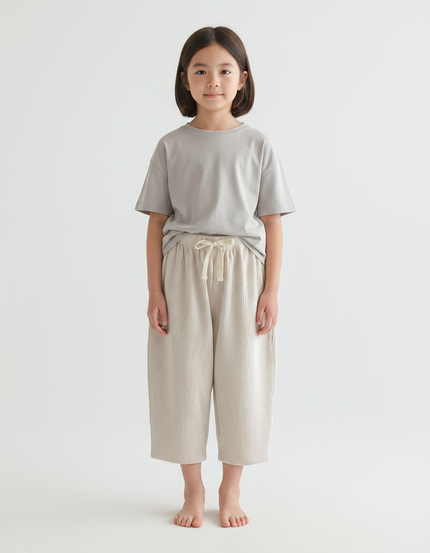 Pantalon Japonais Côtelé Beige Ample Confortable Enfant - Cordé