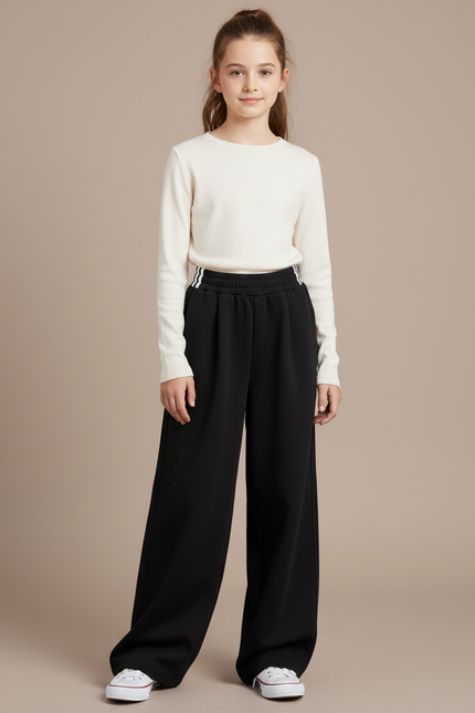 Pantalon Japonais Noir Ample Coton Sportif Fille - Molleton