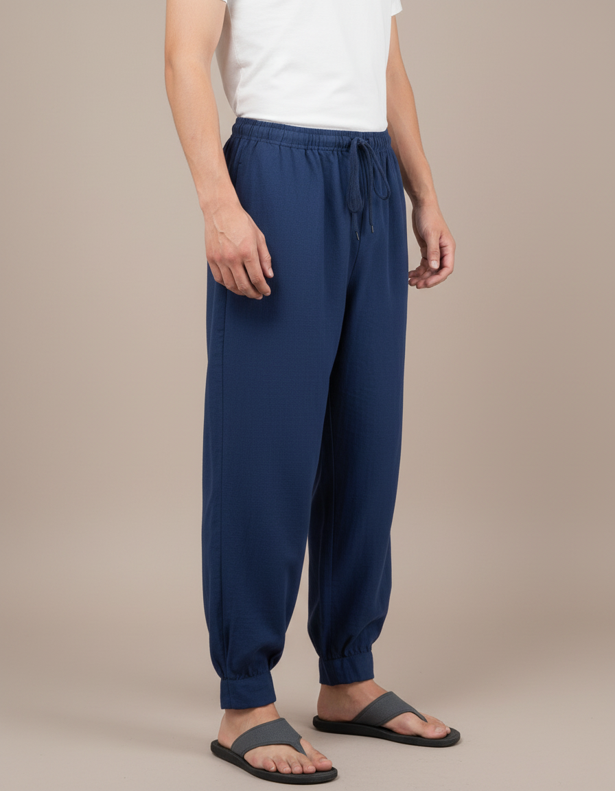 Pantalon Japonais Bleu Marine Ample Coton Homme