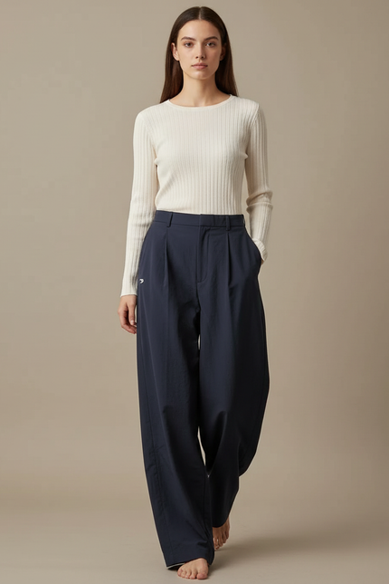Pantalon Japonais Bleu Marine Ample Fluide Décontracté - Polyester