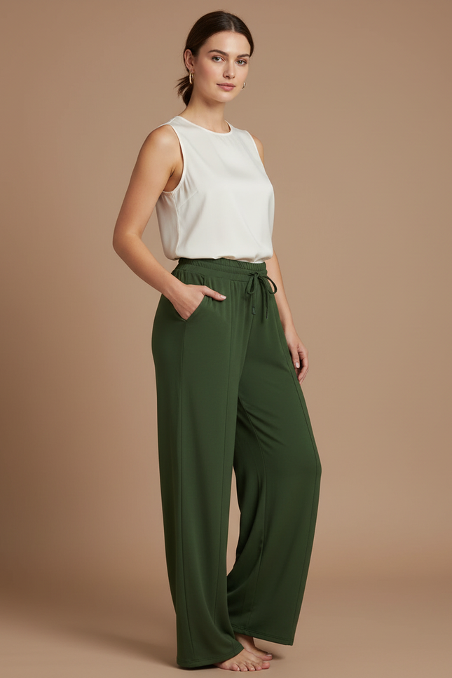 Pantalon Japonais Vert Ample Fluide Décontracté - Viscose