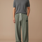 Pantalon Japonais Vert Côtelé Ample Cordon Décontracté - Kaki Cordé