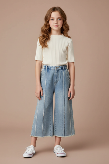 Pantalon Japonais Denim Bleu Ample Fille Décontracté - Jean